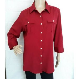 Croft and Barrow Dark Red  Blouse 3/4 Sleeve L